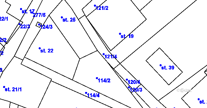 Parcela st. 121/4 v KÚ Úsuší, Katastrální mapa
