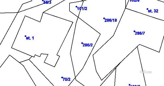 Parcela st. 286/2 v KÚ Úsuší, Katastrální mapa