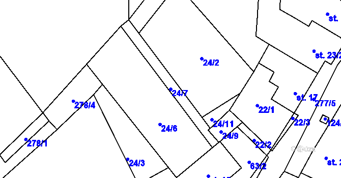 Parcela st. 24/7 v KÚ Úsuší, Katastrální mapa