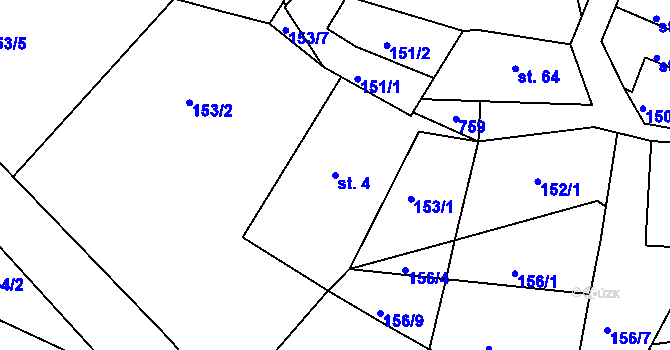 Parcela st. 4 v KÚ Dolní Vysoké I, Katastrální mapa