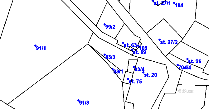 Parcela st. 83/3 v KÚ Dolní Vysoké I, Katastrální mapa