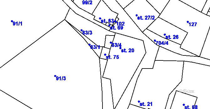 Parcela st. 75 v KÚ Dolní Vysoké I, Katastrální mapa