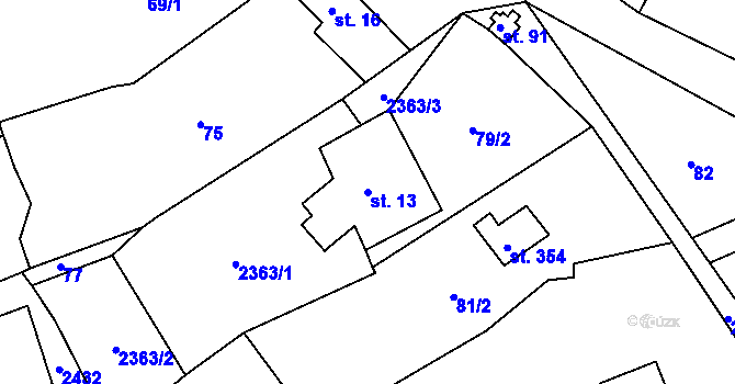 Parcela st. 13 v KÚ Habřina u Úštěku, Katastrální mapa