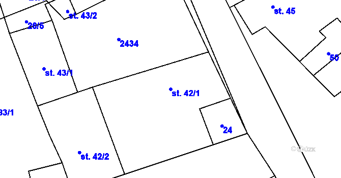 Parcela st. 42/1 v KÚ Habřina u Úštěku, Katastrální mapa