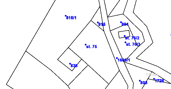 Parcela st. 75 v KÚ Lukov u Úštěku, Katastrální mapa