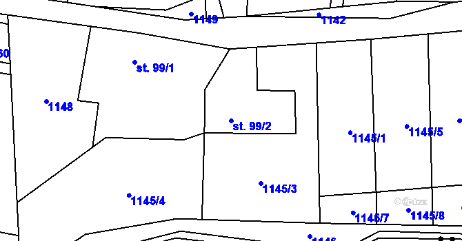 Parcela st. 99/2 v KÚ Lukov u Úštěku, Katastrální mapa