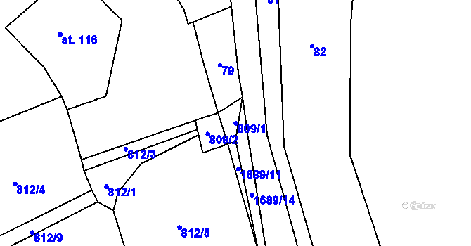 Parcela st. 809/1 v KÚ Lukov u Úštěku, Katastrální mapa