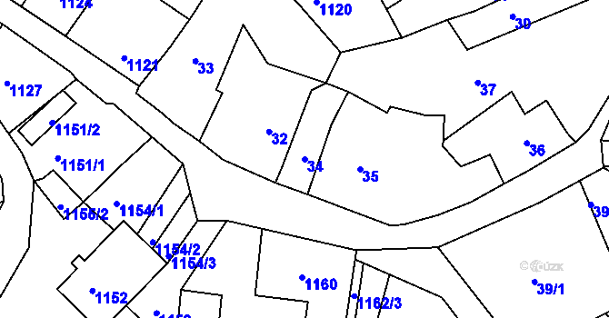 Parcela st. 34 v KÚ Úštěk, Katastrální mapa