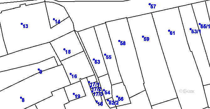 Parcela st. 55 v KÚ Úštěk, Katastrální mapa