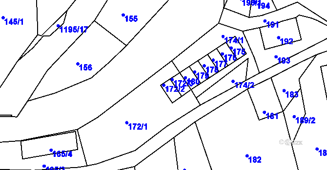 Parcela st. 172/2 v KÚ Úštěk, Katastrální mapa