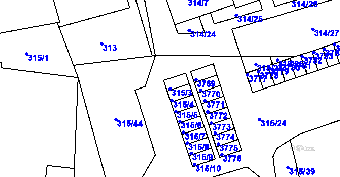 Parcela st. 315/3 v KÚ Úštěk, Katastrální mapa
