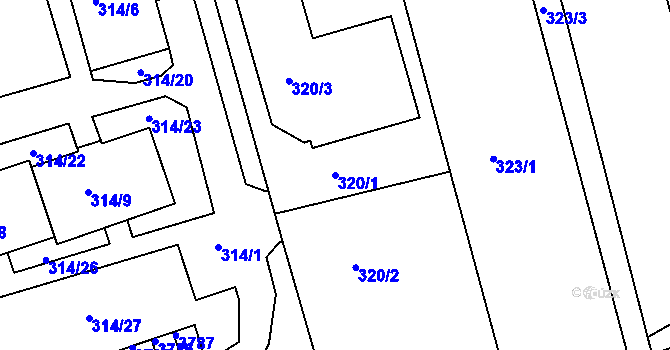 Parcela st. 320/1 v KÚ Úštěk, Katastrální mapa