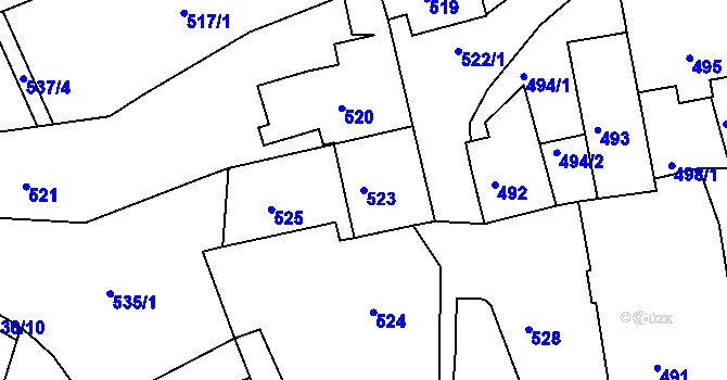 Parcela st. 523 v KÚ Úštěk, Katastrální mapa
