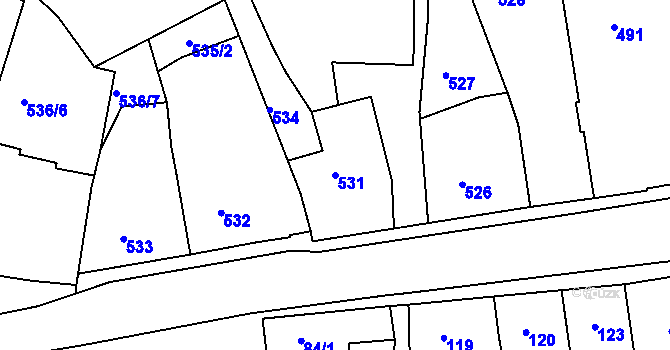 Parcela st. 531 v KÚ Úštěk, Katastrální mapa