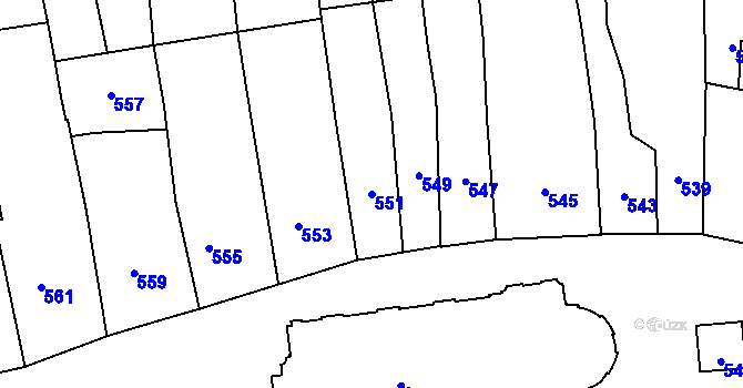 Parcela st. 551 v KÚ Úštěk, Katastrální mapa