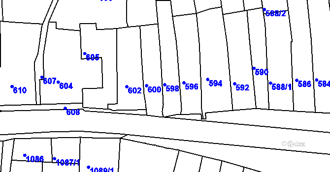 Parcela st. 598 v KÚ Úštěk, Katastrální mapa