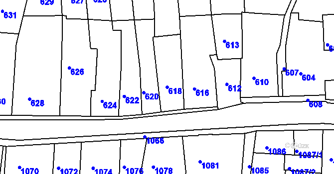 Parcela st. 618 v KÚ Úštěk, Katastrální mapa