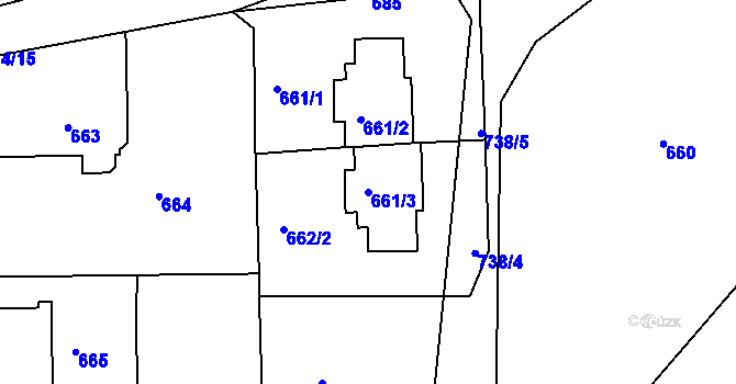 Parcela st. 661/3 v KÚ Úštěk, Katastrální mapa