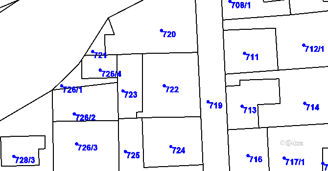 Parcela st. 722 v KÚ Úštěk, Katastrální mapa