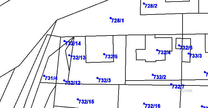 Parcela st. 732/5 v KÚ Úštěk, Katastrální mapa