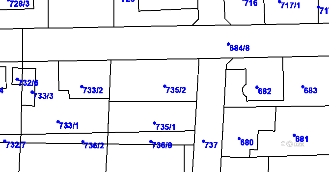 Parcela st. 735/2 v KÚ Úštěk, Katastrální mapa