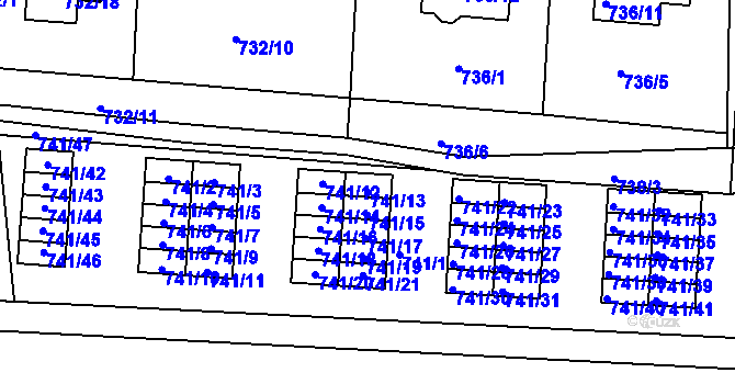 Parcela st. 741/13 v KÚ Úštěk, Katastrální mapa