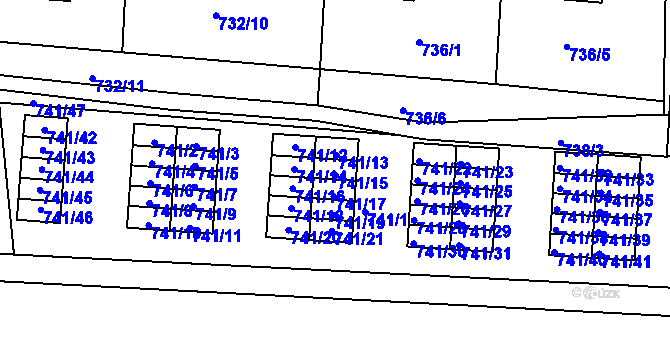 Parcela st. 741/15 v KÚ Úštěk, Katastrální mapa