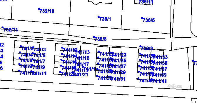 Parcela st. 741/22 v KÚ Úštěk, Katastrální mapa