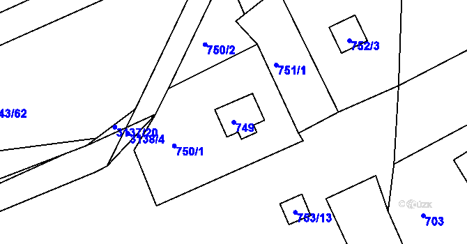 Parcela st. 749 v KÚ Úštěk, Katastrální mapa