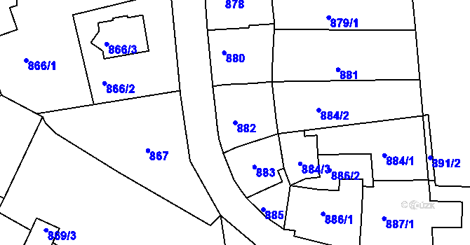 Parcela st. 882 v KÚ Úštěk, Katastrální mapa