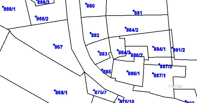 Parcela st. 883 v KÚ Úštěk, Katastrální mapa