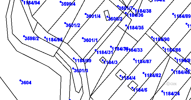 Parcela st. 1184/31 v KÚ Úštěk, Katastrální mapa