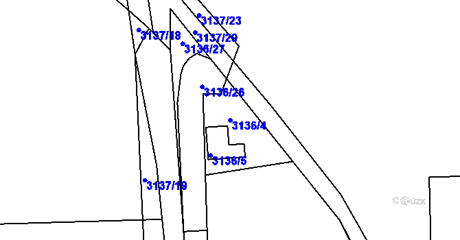 Parcela st. 3136/4 v KÚ Úštěk, Katastrální mapa