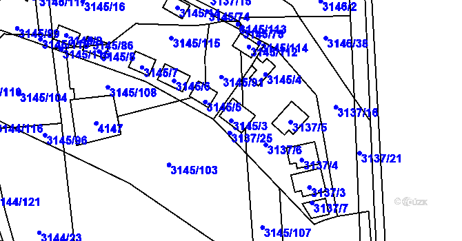 Parcela st. 3145/3 v KÚ Úštěk, Katastrální mapa