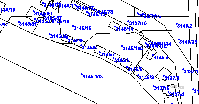 Parcela st. 3145/7 v KÚ Úštěk, Katastrální mapa