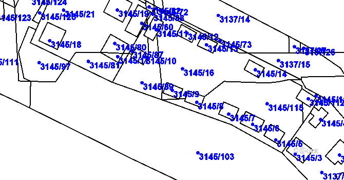 Parcela st. 3145/9 v KÚ Úštěk, Katastrální mapa