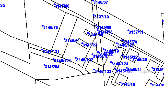 Parcela st. 3145/23 v KÚ Úštěk, Katastrální mapa