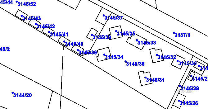 Parcela st. 3145/34 v KÚ Úštěk, Katastrální mapa