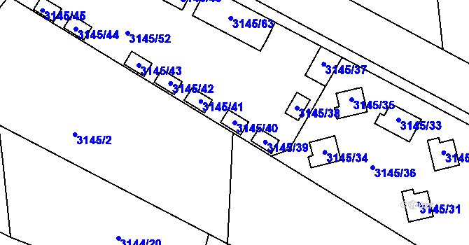 Parcela st. 3145/40 v KÚ Úštěk, Katastrální mapa