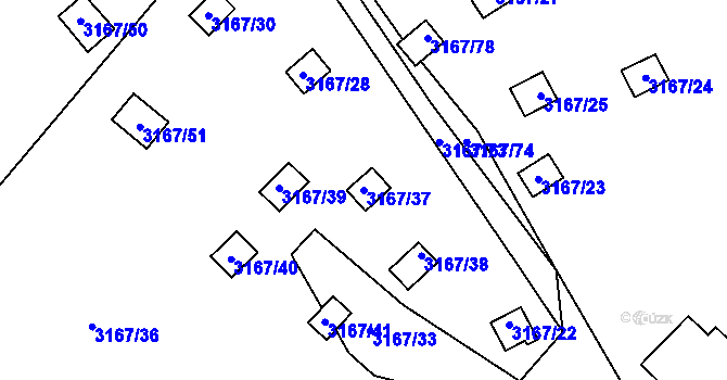 Parcela st. 3167/37 v KÚ Úštěk, Katastrální mapa