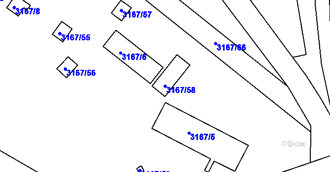 Parcela st. 3167/58 v KÚ Úštěk, Katastrální mapa