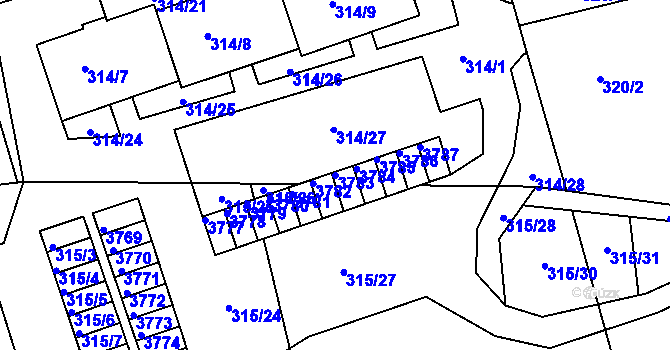 Parcela st. 3783 v KÚ Úštěk, Katastrální mapa