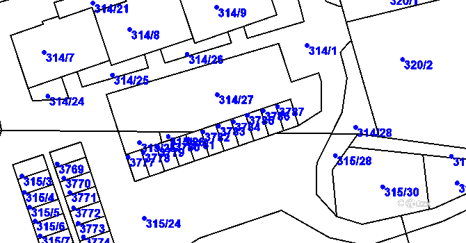 Parcela st. 3784 v KÚ Úštěk, Katastrální mapa