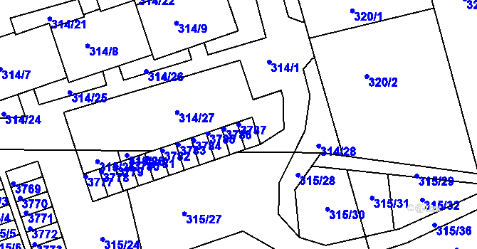 Parcela st. 3787 v KÚ Úštěk, Katastrální mapa