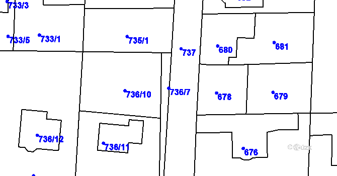 Parcela st. 736/7 v KÚ Úštěk, Katastrální mapa
