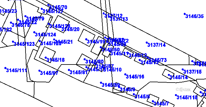 Parcela st. 3145/83 v KÚ Úštěk, Katastrální mapa