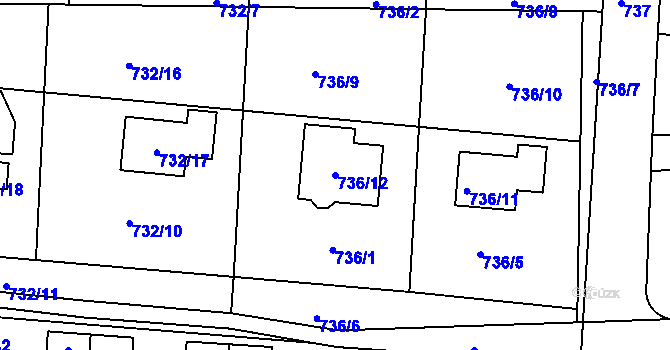 Parcela st. 736/12 v KÚ Úštěk, Katastrální mapa
