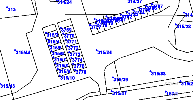 Parcela st. 315/24 v KÚ Úštěk, Katastrální mapa