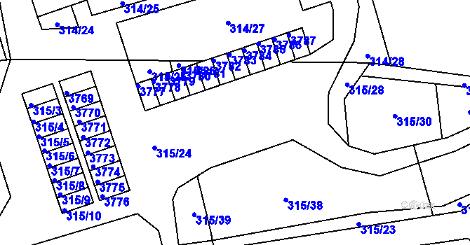 Parcela st. 315/27 v KÚ Úštěk, Katastrální mapa