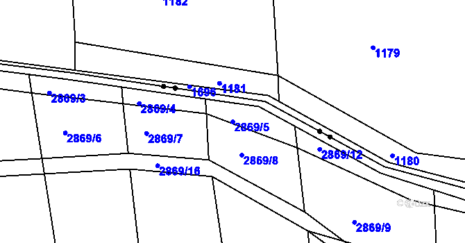 Parcela st. 2869/5 v KÚ Úštěk, Katastrální mapa